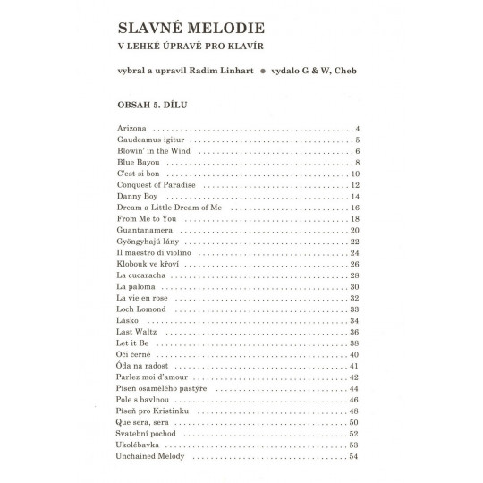 Slavné melodie 5 v lehké úpravě pro klavír