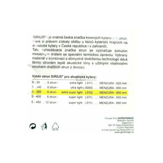 Sirius S-350 struny kytarové