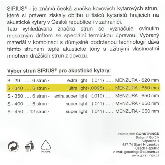 Sirius S-340 struny kytarové