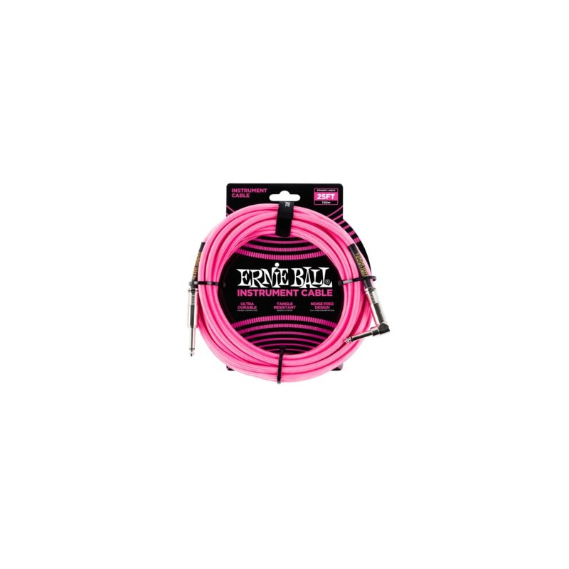 Ernie Ball 25FT STRGHT/ANGLE BRAIDED NEON PINK CABL Ernie Ball 25FT STRGHT/ANGLE BRAIDED NEON PINK CABL