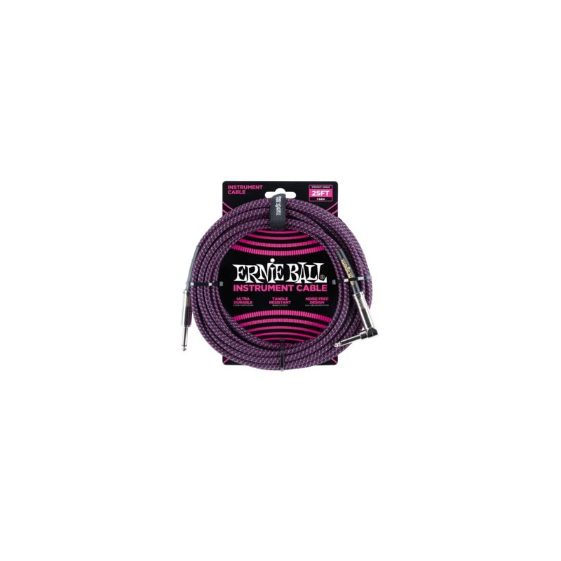 Ernie Ball 25FT STRGHT/ANGLE BRAIDED BLK/PURPLE CAB Ernie Ball 25FT STRGHT/ANGLE BRAIDED BLK/PURPLE CAB