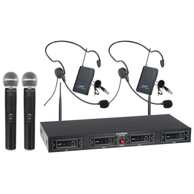 McGrey UHF 2V2I - 4 kanálový bezdrátový SET2 2x ruční, 2x náhlavní, 2x klopový mikrofon 2x bodypack McGrey UHF 2V2I - 4 kanálový bezdrátový SET2 2x ruční, 2x náhlavní, 2x klopový mikrofon 2x bodypack