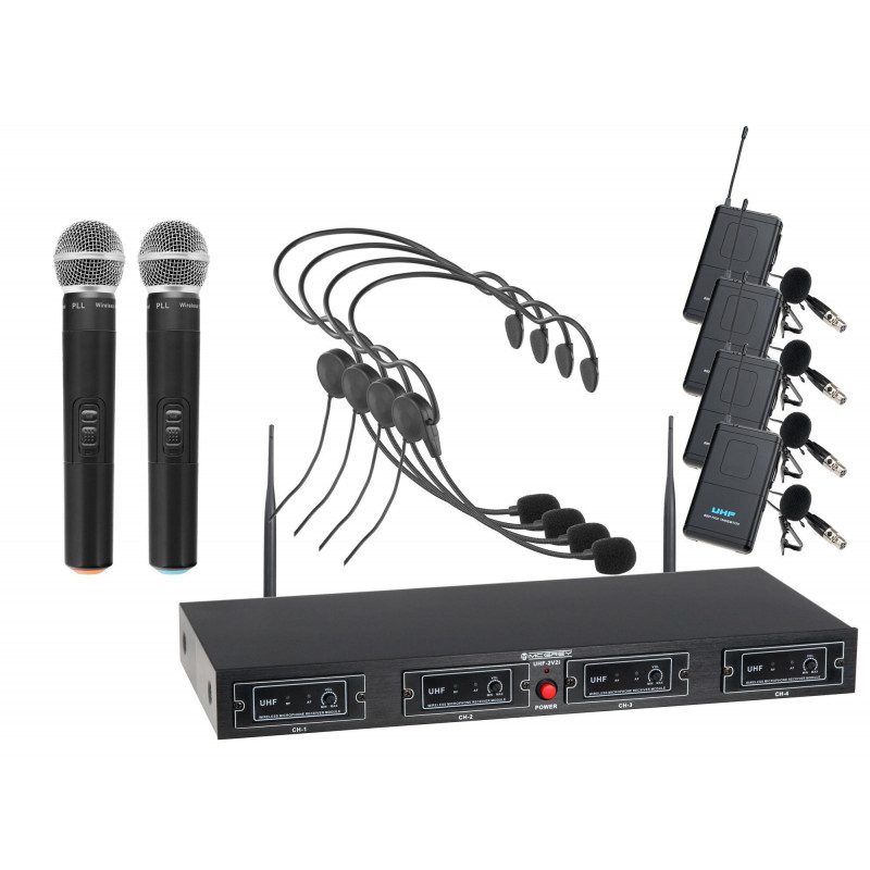 McGrey UHF 2V2I - 4 kanálový bezdrátový SET6, 2x ruční, 4x klopový, 4x headset a 4x bodypack McGrey UHF 2V2I - 4 kanálový bezdrátový SET6, 2x ruční, 4x klopový, 4x headset a 4x bodypack