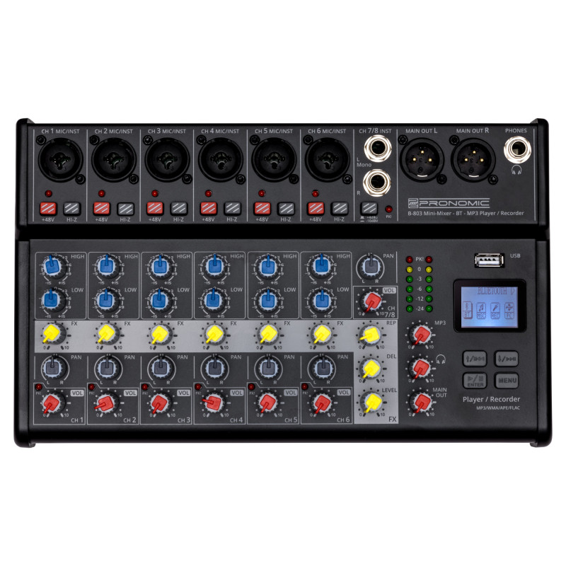 Pronomic B-803 Mini mixpult s Bluetooth s USB rekordérem Pronomic B-803 Mini mixpult s Bluetooth s USB rekordérem