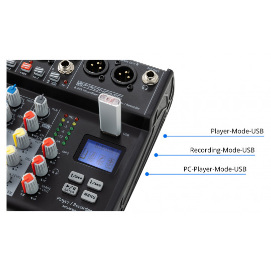 Pronomic B-603 mini mixpult s Bluetooth s USB rekordérem