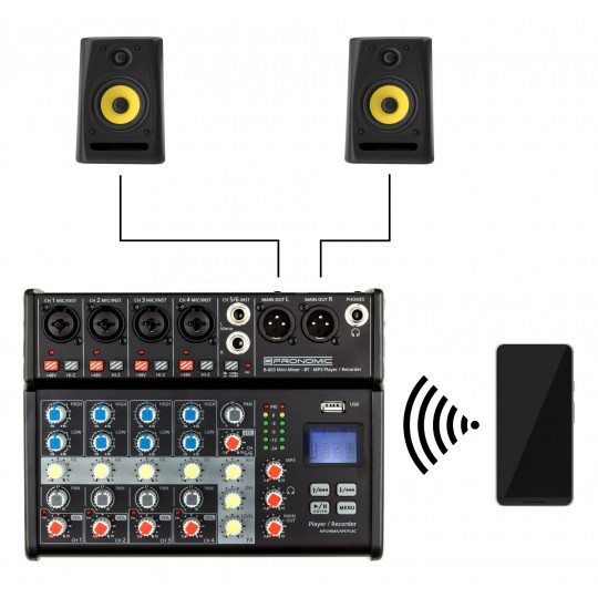 Pronomic B-603 mini mixpult s Bluetooth s USB rekordérem
