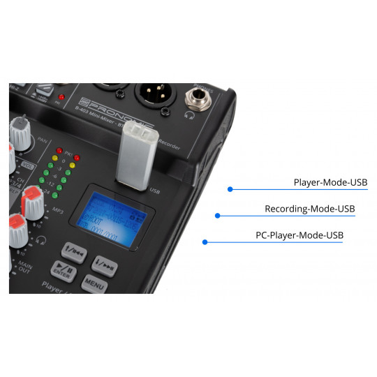 Pronomic B-403 mini mixpult s Bluetooth s USB rekordérem